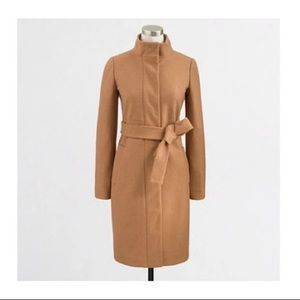 J Crew Factory Camel Wool Blend Belted Coat, Size 14